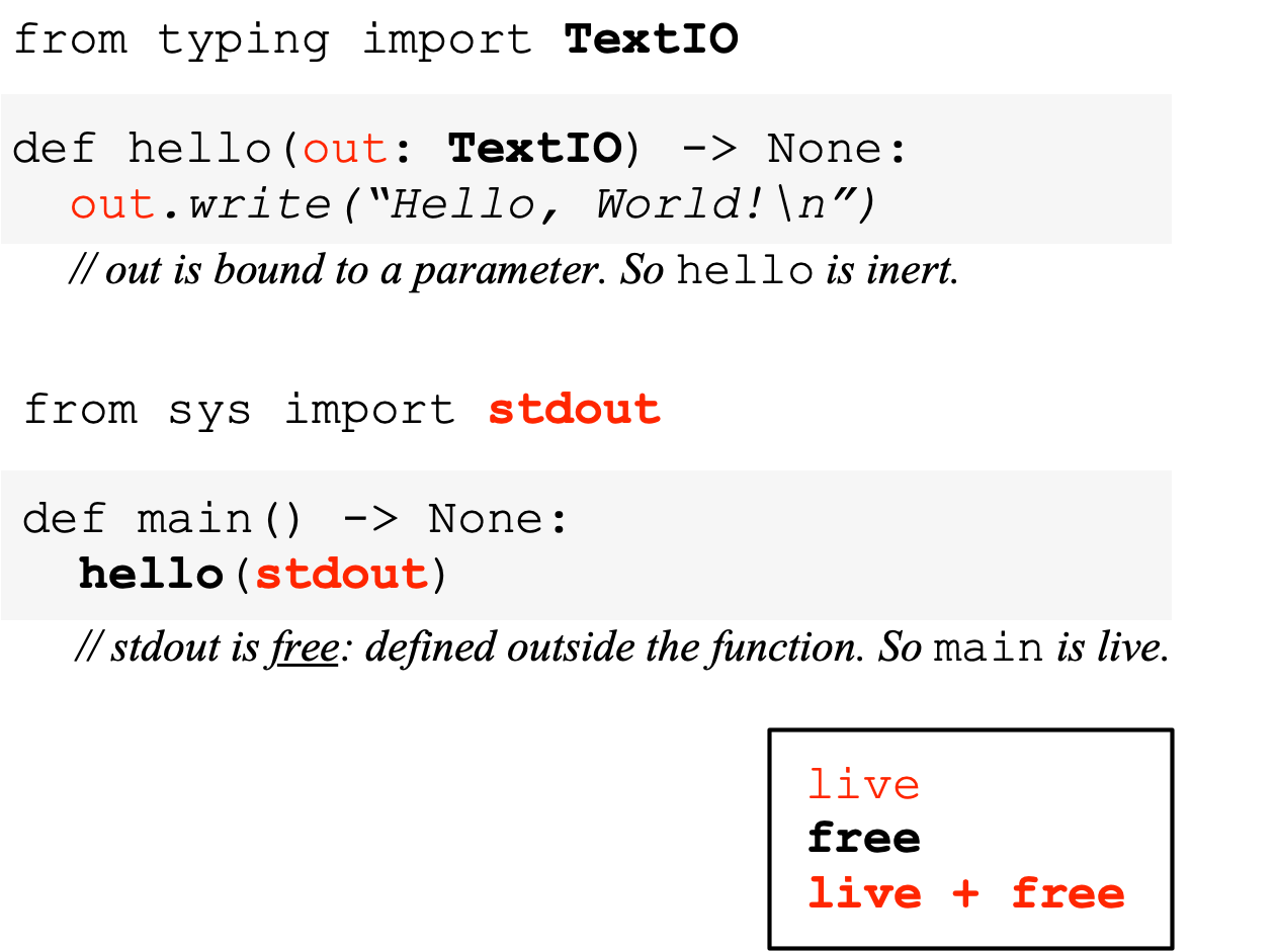 Figure 3. Example of hermetic vs a live function definition.